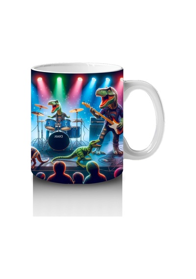 Çocuklara Sütü Sevdiren Sahnede Konser Veren Dinozor Rock Grubu Desenli Kupa Bardak Renkli
