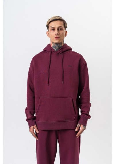 Erkek Respire Yazı Detaylı Kapüşonlu Basic Oversize Hoodie Vişne Bordo