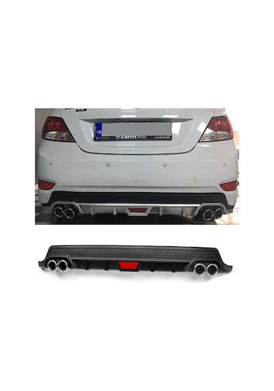 Hyundai Accent Blue Uyumlu Siyah Difüzör Difizör Yuvarlak Egzoz Görünüm Kulaklı Tip 2010 - 2018