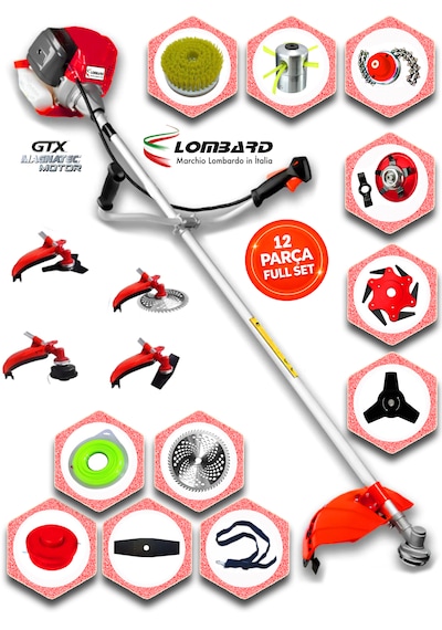 Cros Lombard İtaly Torvela 548x Yan Tipi Benzinli Ot Çalı Çim Biçme Tırpanı+ 12 Pcs Setli Halı Yıkamalı