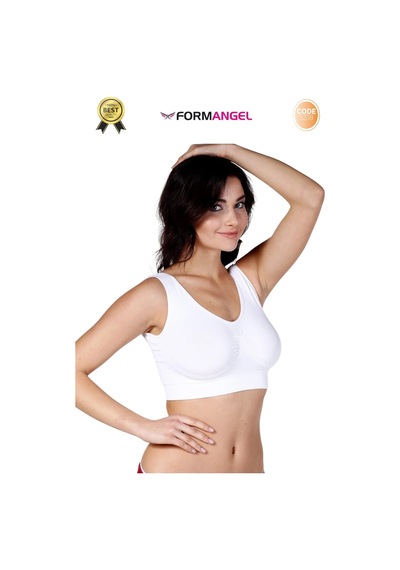 Carlburn Büstiyer Dikişsiz Seamless Kadın Esnek Yumuşak Kumaş Kalın Askılı Pedsiz Spor Büstiyer - 3 Adet Beyaz