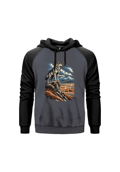Bozkır Nöbetçisi Gri Renk Reglan Kol Sweatshirt Kapşonlu