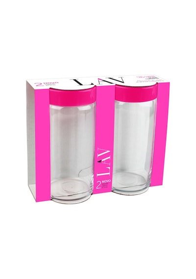 Lav Novo Cam Kavanoz 2'li Büyük Boy 1400 ml Pembe Plastik Kapaklı (Erzak Saklama Kavanozu )