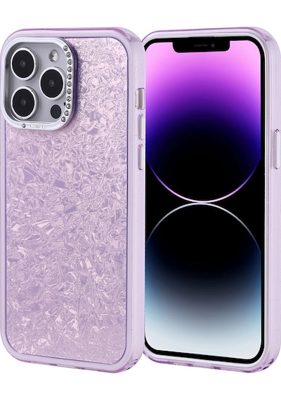 Apple Uyumlu iPhone 14 Pro Max Kılıf Taşlı Tasarımlı Zore Kapi Kapak Lila
