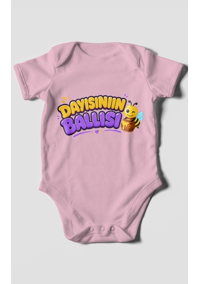 Morivokids Dayısının Ballısı Kısa Kollu Bebek Body %100 Pamuk Koyu Pembe