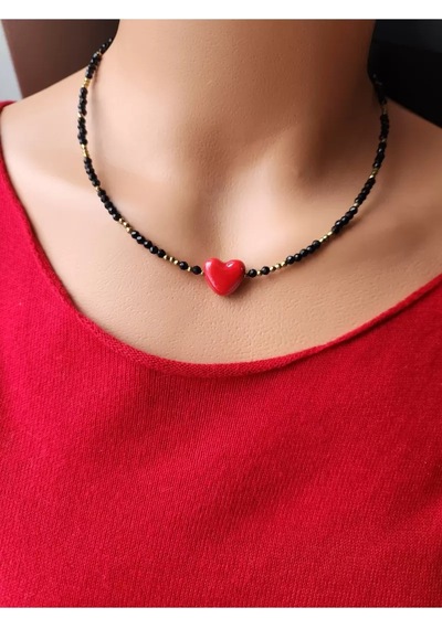 Spinel Ve Hematit Taşı Kalp Kolye Çok renkli