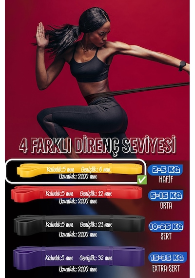 5 Kg Direnç Bandı Kas Geliştirme Lastiği Fitness Pilates Cross Training Bant Sarı - Hafif Sert Sarı