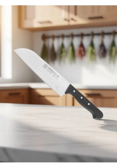 Sürmene Şef Aşçı Bıçağı Profesyonel Oluklu Santoku Bıçağı 31 Cm Pimli Sap Sürbisa 61095