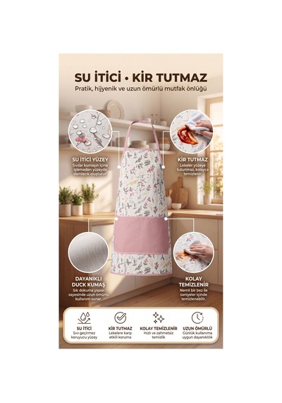 Mutfak Önlüğü Kir Tutmaz Su İtici İki Cepli Önlük Pembe - 892948574 Pembe
