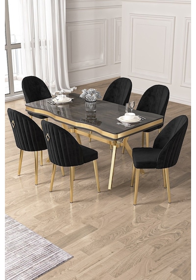 Canisa Pem Serisi 90x160 Lak Panel Antrasit İroni Gold Ayak Masa Takımı 6 Siyah Sandalye Siyah Mermer Desen Masa Sandalyeler Siyah Canisa Pem Serisi 90x160 Lak Panel Antrasit İroni Gold Ayak Masa Takımı 6 Siyah Sandalye Siyah Mermer Desen Masa Sandalyeler Siyah
