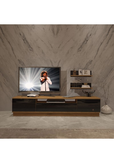 Trendstyle 4s Mdf Tv Ünitesi Ve Orta Sehpa 2'li Set - Pera Siyah Meşe - Siyah