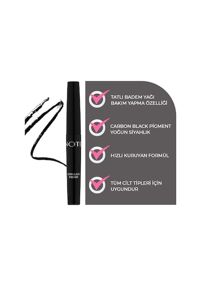Note Cosmetique Ultra Black Eyeliner Kıl Fırça Uçlu - Siyah