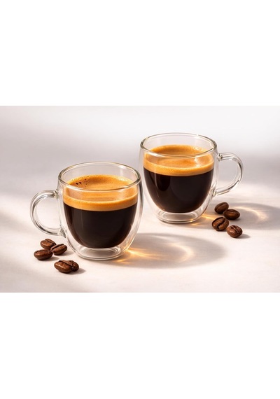 Çift Cidarlı 2 Li Kulplu Espresso Fincan Seti 80 Ml Şeffaf Espresso Kahve Kupaları, Shot Bardak