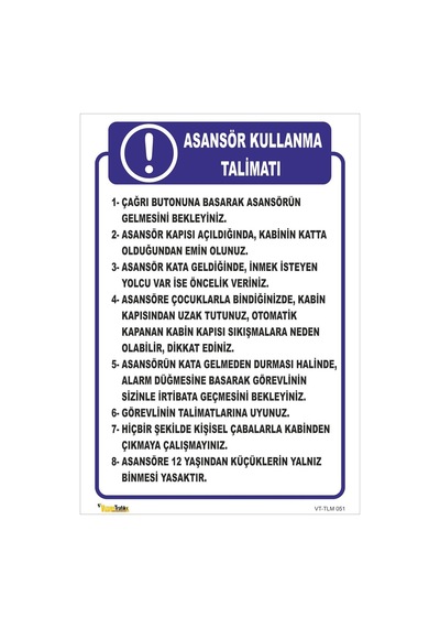 Asansör Kullanma Talimatı 25x35 Cm Dekota Levha