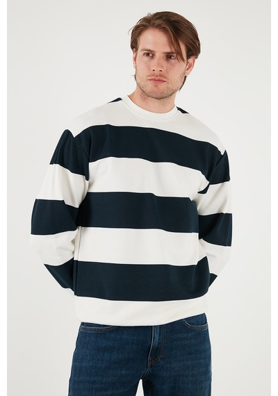 Buratti Pamuklu Çizgili Regular Fit Bisiklet Yaka Erkek Sweat 5905790 Lacivert