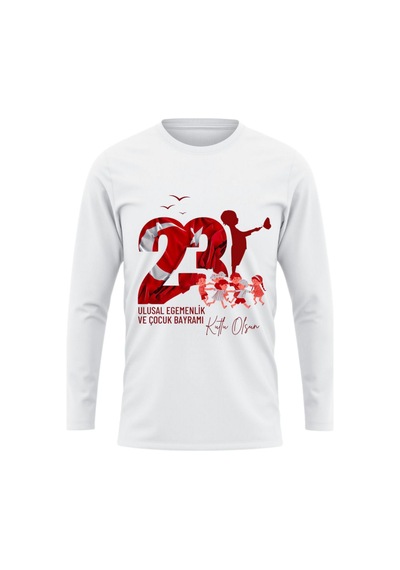 Alpşan Ticaret 23 Nisan Tişört 23 Nisan T-shirt Beyaz Çocuk Yetişkin Tişört Unisex T-shirt Çocuk Bayramı 14 Beyaz