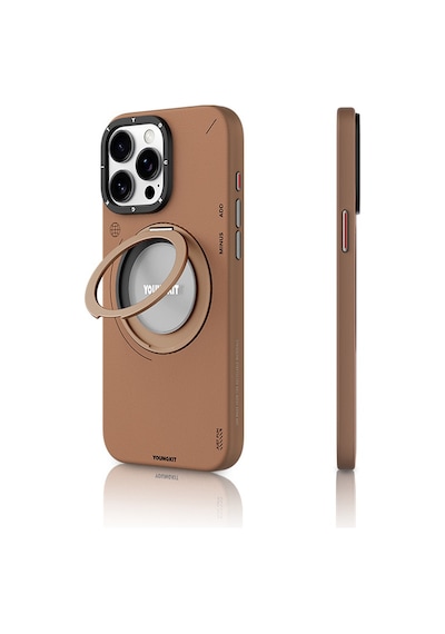 Apple Uyumlu iPhone 15 Pro Max Kılıf Magsafe Özellikli 360 Standlı Deri Desenli Youngkit Tech Leather Serisi