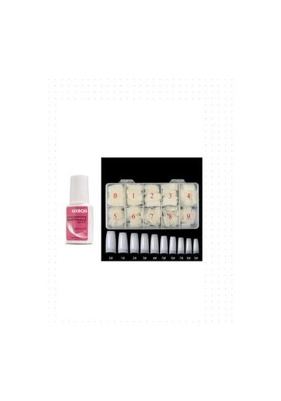 500 Lü Tips Protez Tırnak Kemik +mxbqn Fırçalı Protez Tırnak Tips Yapıştırıcı 7g 2'li Set Kemik