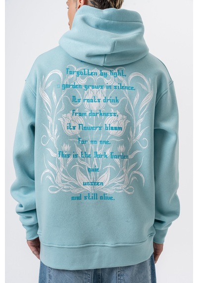 Respire Erkek Garden Baskılı Kapüşonlu Oversize Hoodie Bebe Mavi