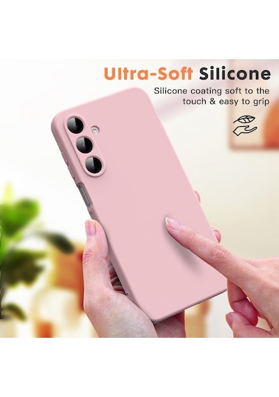 Samsung Galaxy A37 Uyumlu Içi Kadife Lansman Kılıf Ve Şeffaf Temperli Cam Ekran Koruyucu Açık Pembe