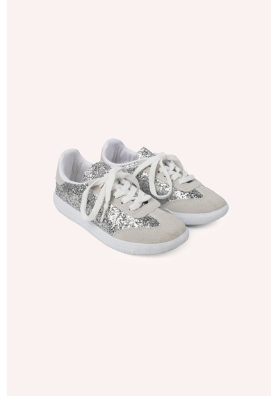 Panço Kız Çocuk Bağcıklı Simli Gümüş Sneaker 2422gk10011 Gri