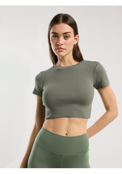 Everlast Ever Relaxed Rib Haki Kadın Crop Tişört Haki