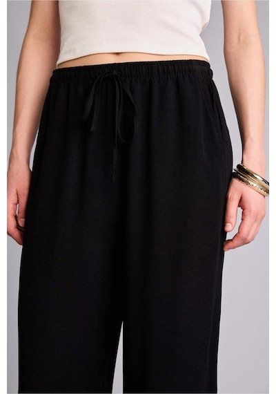 Defacto Wıde Leg Cepli Yüksek Bel Standart Boy Keten Karışımlı Pantolon F5024ax26smbk27 Siyah-bk27