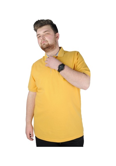 Mode Xl Battal Beden Erkek Tshirt Polo Yaka Nakışlı Klasik Pike 20553 Hardal Hardal