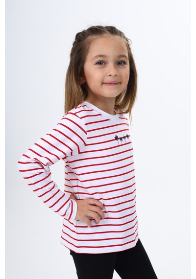 Toontoy Kids Toontoy Kız Çocuk Çizgili Tişört Kırmızı