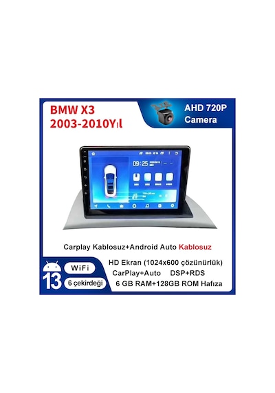X3-bmw-x3-2003-2010yıl Carplay 9inç 6/128gb Multimedya