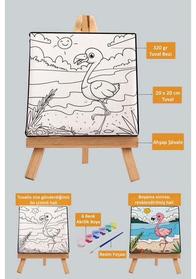 Sevimli Pembe Flamingo Çocuk Eğitici Tuval Boyama Hobi Seti