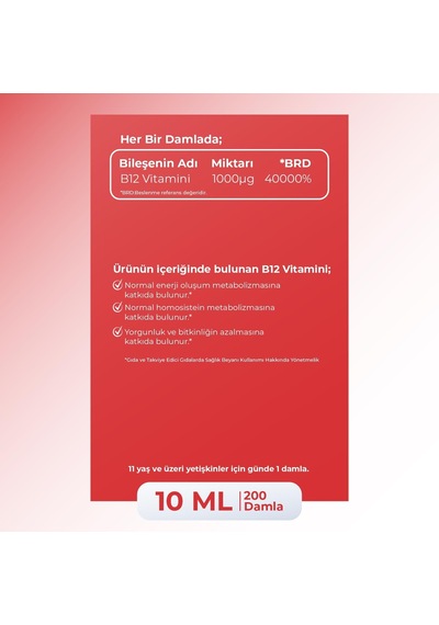 Vitamin B12 Methylcobalamin 1000 Mg Sprey Damla Takviye Edici Gıda 10 Ml