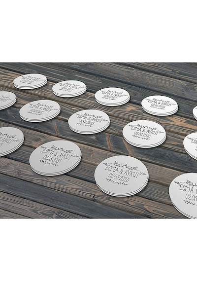 Çiçek Desenli Etiket Modeli, Düğün Hediyelik Etiket 5cm - 40 Adet Opak Sticker Siyah - Beyaz