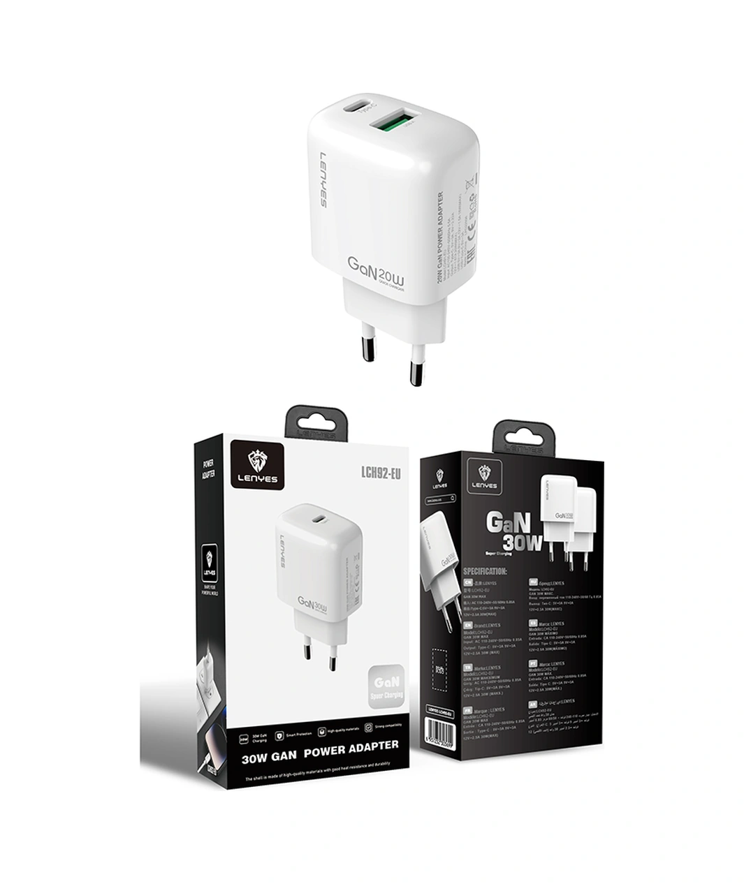 Lenyes Lch92 Type-c Gan Teknolojili Pd Hızlı Şarj Özellikli Şarj Başlığı 30w Beyaz