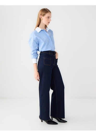 Jimmy Key Lacivert Bol Paça Yüksek Bel Denim Pantolon 5ww185020494