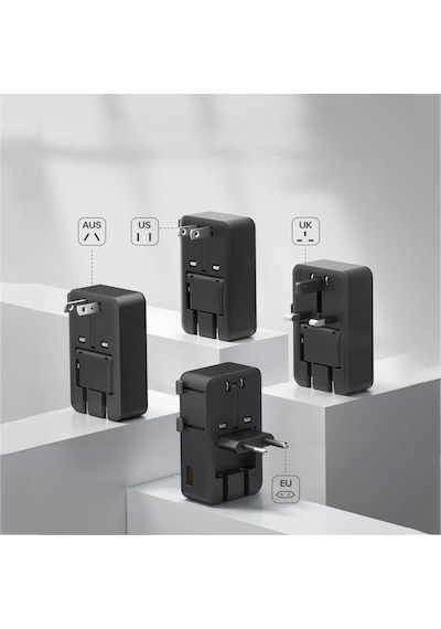 25w Evrensel Seyahat Adaptörü 2xtype-c 1xusb Eu Us Au Uk Priz Fiş Çevirici Dönüştürücü