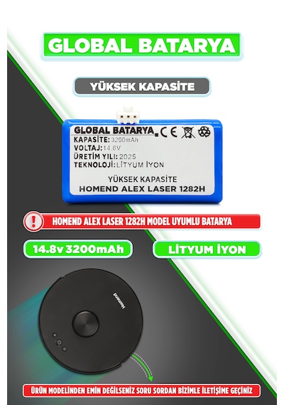 Homend Alex Laser Power 1282h Batarya 3200mah Lityum İyon Pil