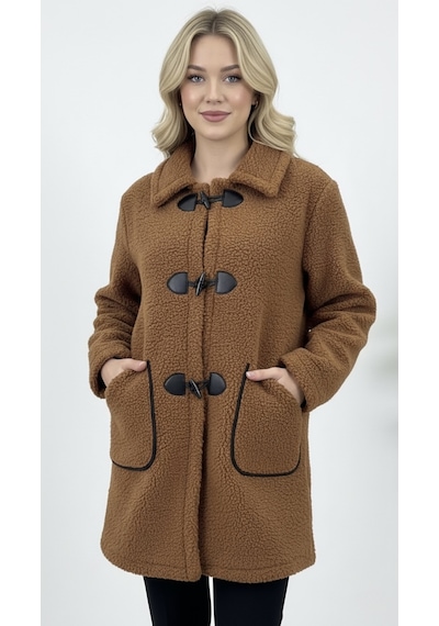 Hiramir Peluş Rahat Kalıp Mont Beyaz Ks2506 Taba