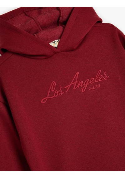 Koton Kapşonlu Sweatshirt Baskılı Uzun Kollu Üç İplik Bordo 5wkg10322ak Bordo