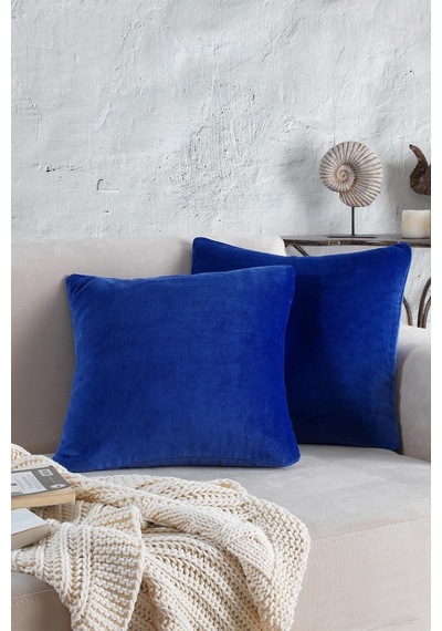 Cozy 2 Adet Lacivert Renk Kadife Pamuklu Kırlent Yastık Kılıfı 44x44 Cm