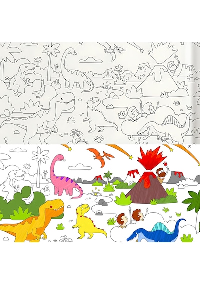 Mideer Yapışkanlı Boyama Rulosu Muhteşem Dinozorlar 4 Metre