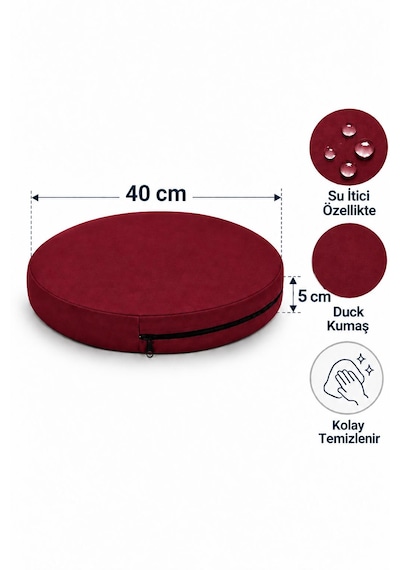 Kreş Minderi Anaokulu Aktivite Minderi, Bahçe, Dekor, Sandalye Minderi 40x40x 5 Cm Yuvarlak Minder 5adet Bordo
