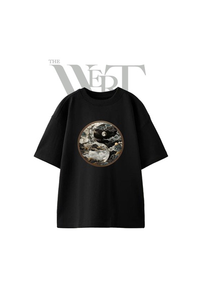 Thewert Yin Yang 1 Tasarım Baskılı Ünisex Siyah Oversize T-shirt