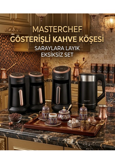 Masterchef Kahve Köşesi Seti 3 Ü Birarada-ikili Ve Tekli Kahve Makinesi-kettle