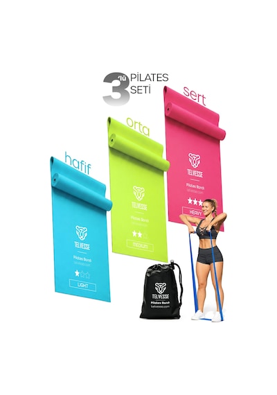 3 Farklı Direnç Açık Uçlu Çantalı Pilates Aerobik Egzersiz Squat Lastiği Bant Açık Uç Tb3-rgb Yeşil  - Mavi