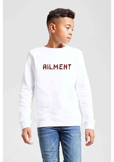 Tshirthane Ailment Baskılı Unisex Çocuk Beyaz Sweatshirt Beyaz