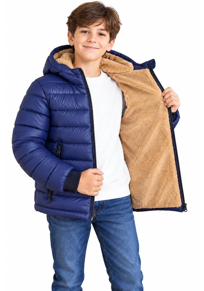 Dublino Kids Erkek Çocuk Su Ve Rüzgar Geçirmez İçi Kürklü Kapişonlu Mont Lacivert