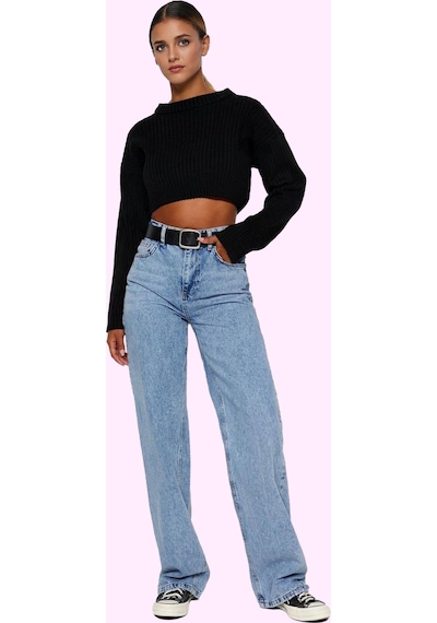 Ersefa Kadın Wide Leg Denim Pantolon Yüksek Bel Fonksiyonel Dayanıklı Ka Açık Mavi