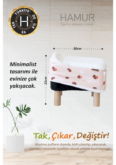 Yıkanabilir Puf Tabure Kılıfı Tak-Çıkar-Değiştir-Yenile Orta Sehpa Kılıfı Bb Ada