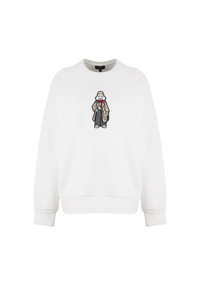 Fabrika Beyaz Kadın Bisiklet Yaka Loose Fit Nakışlı Sweatshirt F6wl-swt0105 Kırık Beyaz